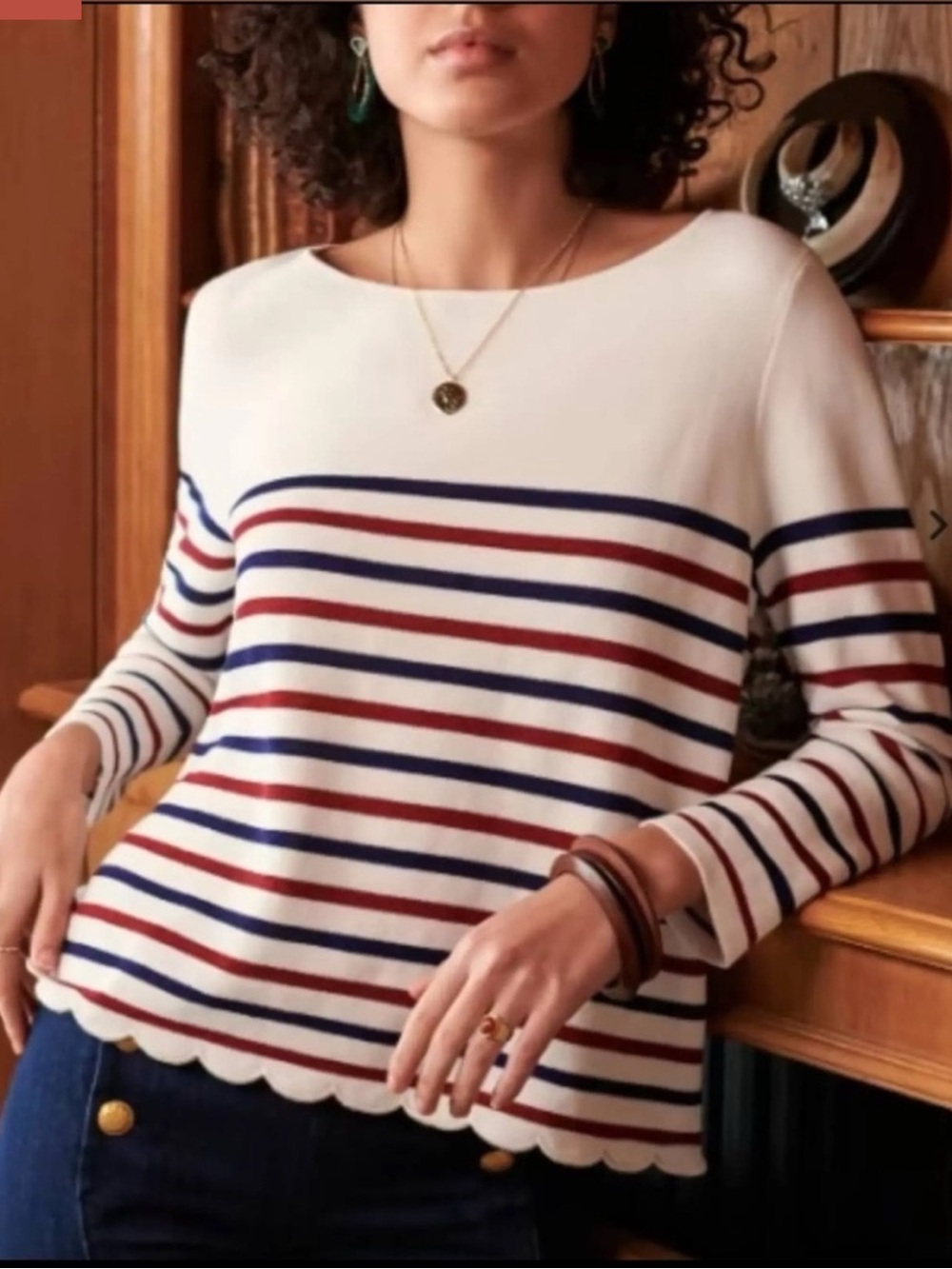 Sezane Corentine Sweater with Navy & Red Stripes, Size S - like new!